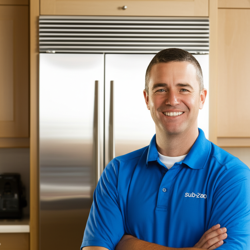 Satisfied customer with repaired appliance