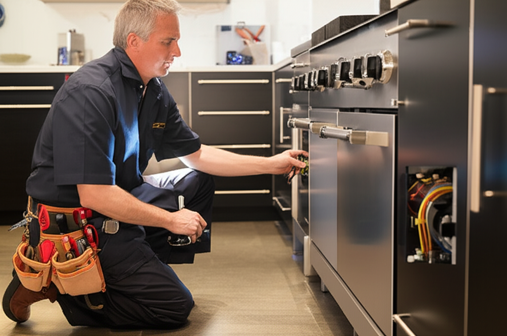 Expert technician repairing Wolf range